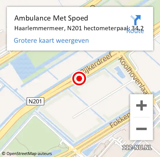 Locatie op kaart van de 112 melding: Ambulance Met Spoed Naar Haarlemmermeer, N201 hectometerpaal: 34,2 op 11 december 2023 00:29