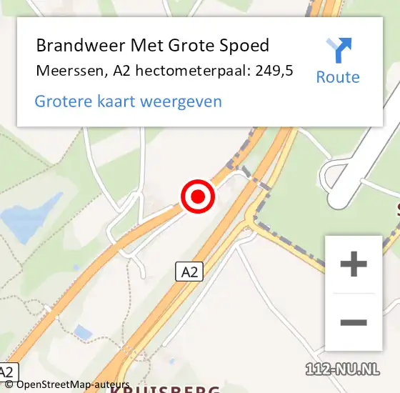 Locatie op kaart van de 112 melding: Brandweer Met Grote Spoed Naar Meerssen, A2 hectometerpaal: 249,5 op 11 december 2023 00:42