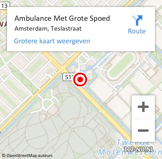 Locatie op kaart van de 112 melding: Ambulance Met Grote Spoed Naar Amsterdam, Teslastraat op 11 december 2023 00:42