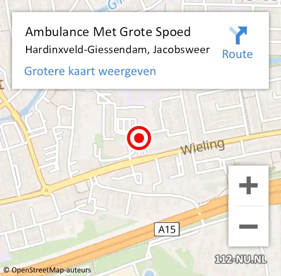 Locatie op kaart van de 112 melding: Ambulance Met Grote Spoed Naar Hardinxveld-Giessendam, Jacobsweer op 11 december 2023 00:55