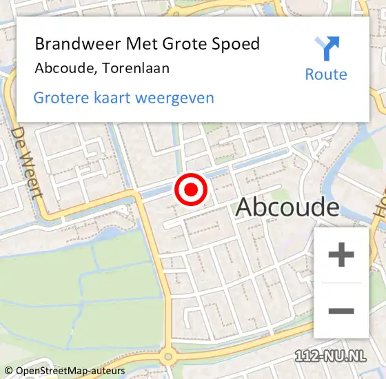 Locatie op kaart van de 112 melding: Brandweer Met Grote Spoed Naar Abcoude, Torenlaan op 11 december 2023 01:16