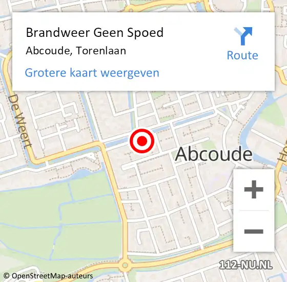 Locatie op kaart van de 112 melding: Brandweer Geen Spoed Naar Abcoude, Torenlaan op 11 december 2023 01:23