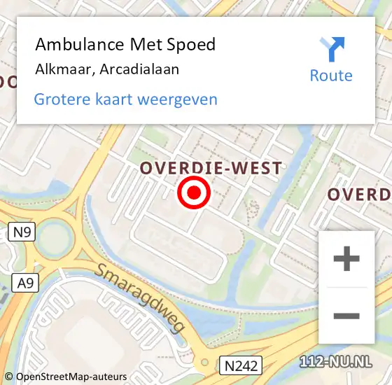 Locatie op kaart van de 112 melding: Ambulance Met Spoed Naar Alkmaar, Arcadialaan op 11 december 2023 03:26