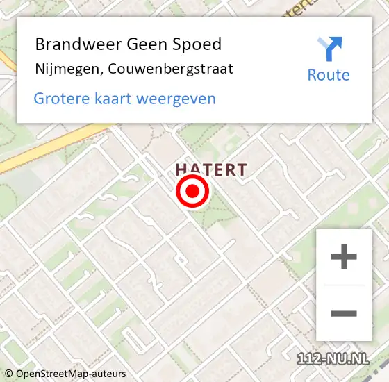 Locatie op kaart van de 112 melding: Brandweer Geen Spoed Naar Nijmegen, Couwenbergstraat op 11 december 2023 03:33