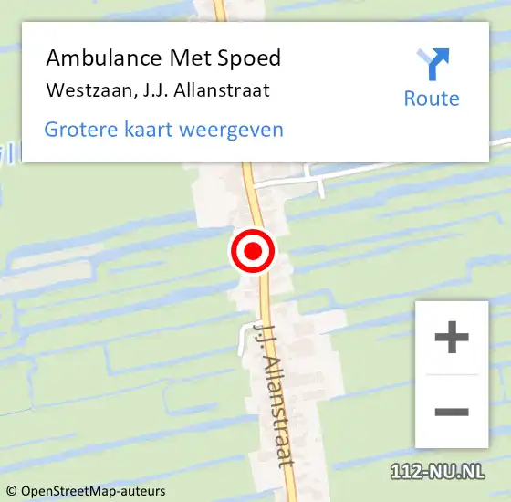 Locatie op kaart van de 112 melding: Ambulance Met Spoed Naar Westzaan, J.J. Allanstraat op 11 december 2023 04:39
