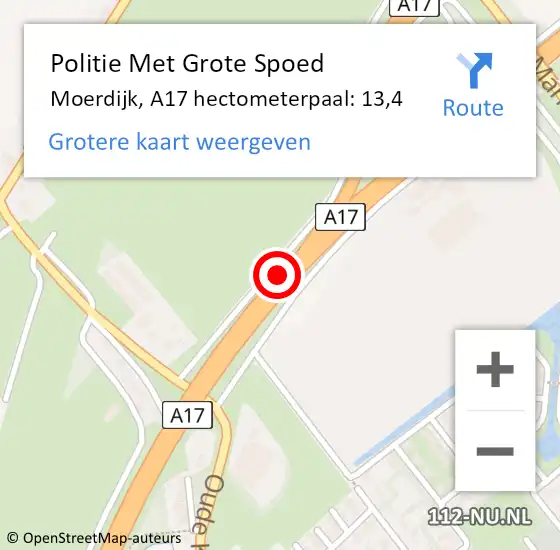 Locatie op kaart van de 112 melding: Politie Met Grote Spoed Naar Moerdijk, A17 hectometerpaal: 13,4 op 11 december 2023 05:39