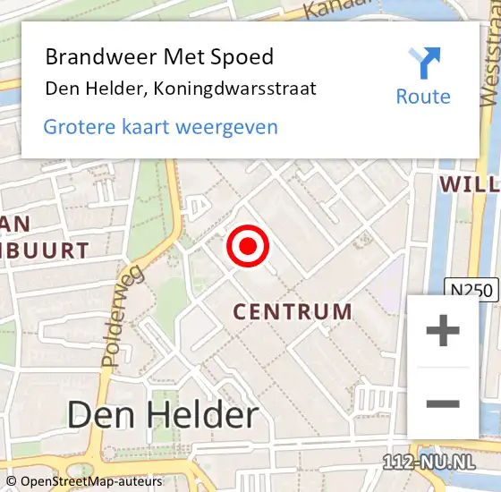 Locatie op kaart van de 112 melding: Brandweer Met Spoed Naar Den Helder, Koningdwarsstraat op 11 december 2023 05:45