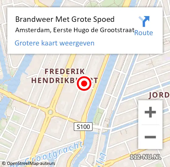 Locatie op kaart van de 112 melding: Brandweer Met Grote Spoed Naar Amsterdam, Eerste Hugo de Grootstraat op 11 december 2023 06:47