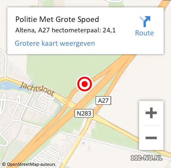 Locatie op kaart van de 112 melding: Politie Met Grote Spoed Naar Altena, A27 hectometerpaal: 24,1 op 11 december 2023 06:56
