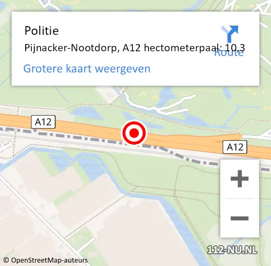 Locatie op kaart van de 112 melding: Politie Pijnacker-Nootdorp, A12 hectometerpaal: 10,3 op 11 december 2023 07:40