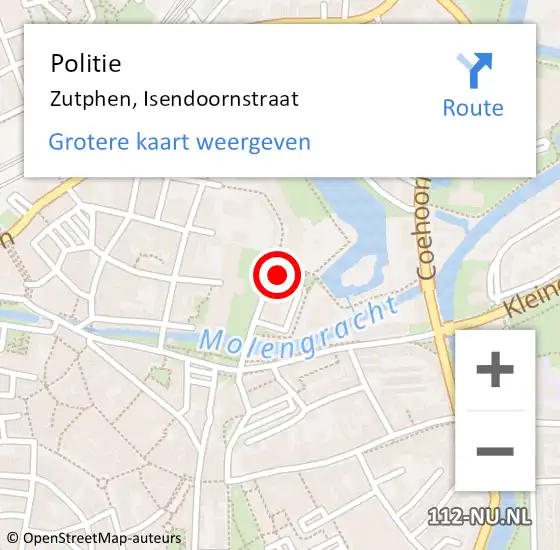 Locatie op kaart van de 112 melding: Politie Zutphen, Isendoornstraat op 11 december 2023 07:44