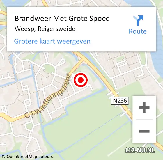 Locatie op kaart van de 112 melding: Brandweer Met Grote Spoed Naar Weesp, Reigersweide op 11 december 2023 08:19