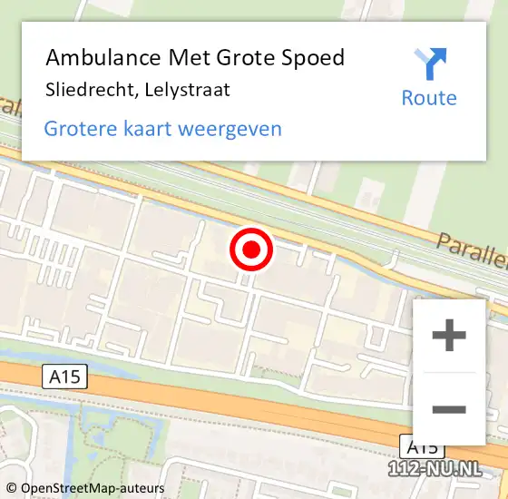 Locatie op kaart van de 112 melding: Ambulance Met Grote Spoed Naar Sliedrecht, Lelystraat op 11 december 2023 08:22