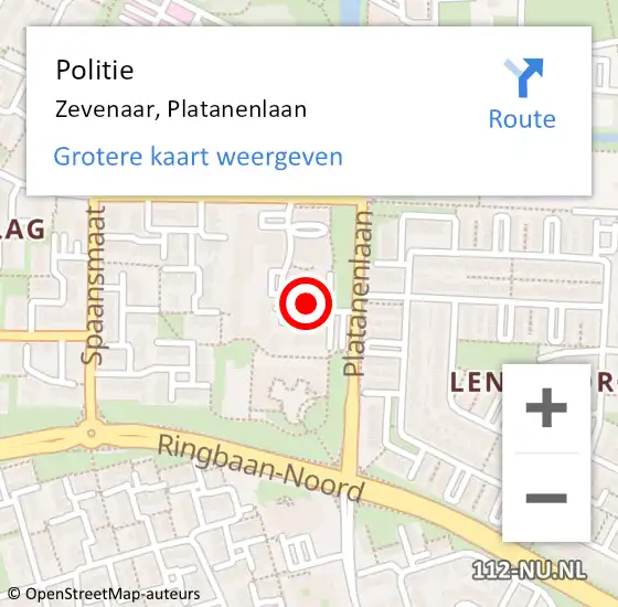 Locatie op kaart van de 112 melding: Politie Zevenaar, Platanenlaan op 11 december 2023 08:22