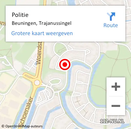 Locatie op kaart van de 112 melding: Politie Beuningen, Trajanussingel op 11 december 2023 08:28