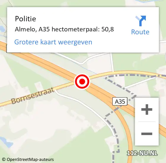 Locatie op kaart van de 112 melding: Politie Almelo, A35 hectometerpaal: 50,8 op 11 december 2023 08:34