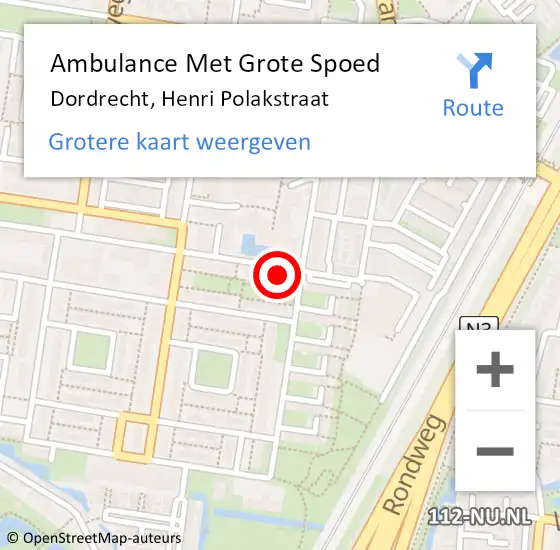 Locatie op kaart van de 112 melding: Ambulance Met Grote Spoed Naar Dordrecht, Henri Polakstraat op 11 december 2023 08:39