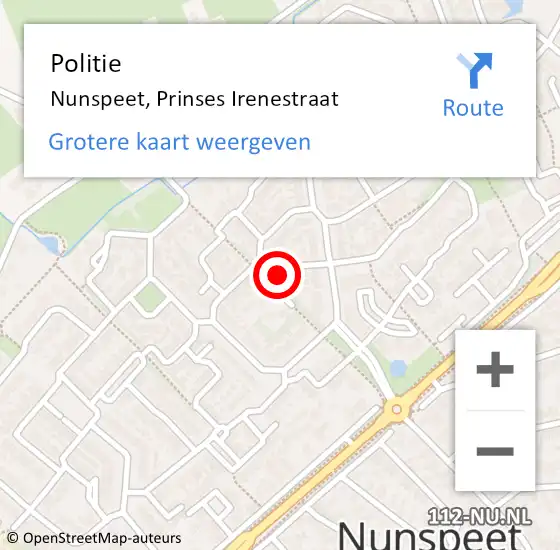 Locatie op kaart van de 112 melding: Politie Nunspeet, Prinses Irenestraat op 11 december 2023 08:51