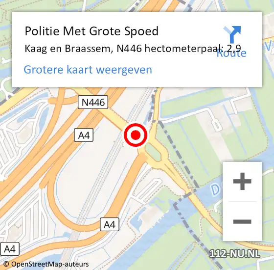 Locatie op kaart van de 112 melding: Politie Met Grote Spoed Naar Kaag en Braassem, N446 hectometerpaal: 2,9 op 11 december 2023 09:02
