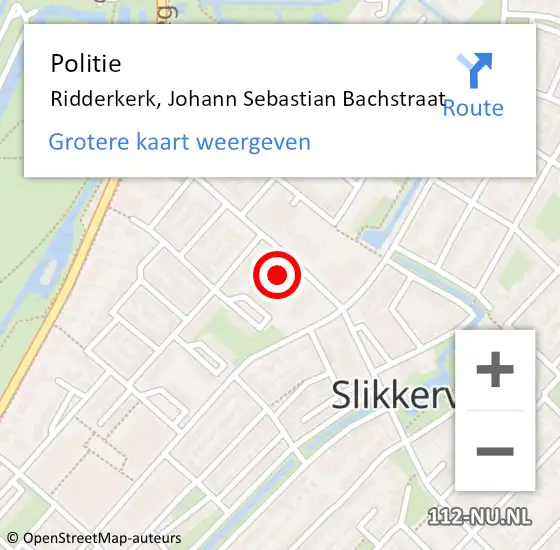 Locatie op kaart van de 112 melding: Politie Ridderkerk, Johann Sebastian Bachstraat op 11 december 2023 09:06