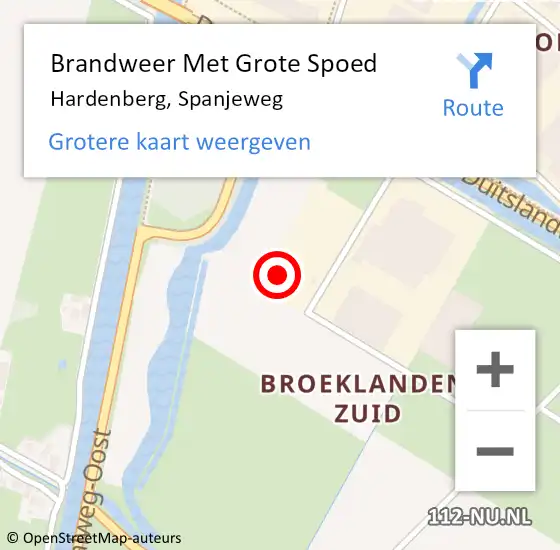 Locatie op kaart van de 112 melding: Brandweer Met Grote Spoed Naar Hardenberg, Spanjeweg op 11 december 2023 09:11