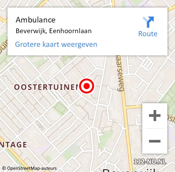 Locatie op kaart van de 112 melding: Ambulance Beverwijk, Eenhoornlaan op 11 december 2023 09:14