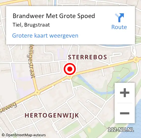 Locatie op kaart van de 112 melding: Brandweer Met Grote Spoed Naar Tiel, Brugstraat op 11 december 2023 09:19