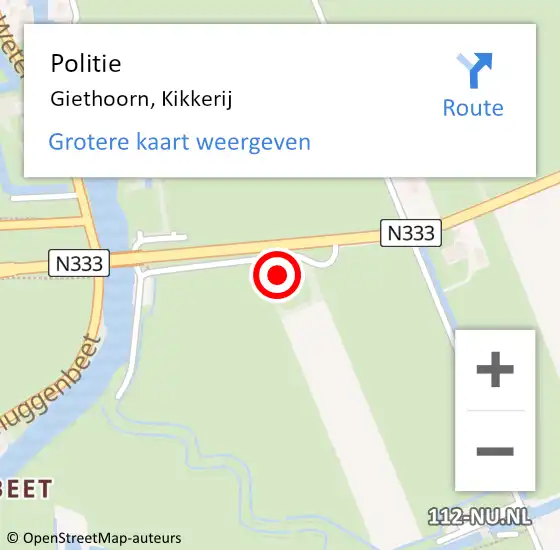 Locatie op kaart van de 112 melding: Politie Giethoorn, Kikkerij op 11 december 2023 09:19