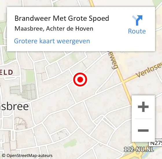 Locatie op kaart van de 112 melding: Brandweer Met Grote Spoed Naar Maasbree, Achter de Hoven op 11 december 2023 09:26