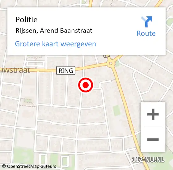 Locatie op kaart van de 112 melding: Politie Rijssen, Arend Baanstraat op 11 december 2023 09:47