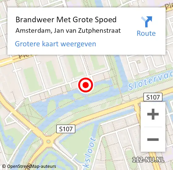Locatie op kaart van de 112 melding: Brandweer Met Grote Spoed Naar Amsterdam, Jan van Zutphenstraat op 11 december 2023 09:51