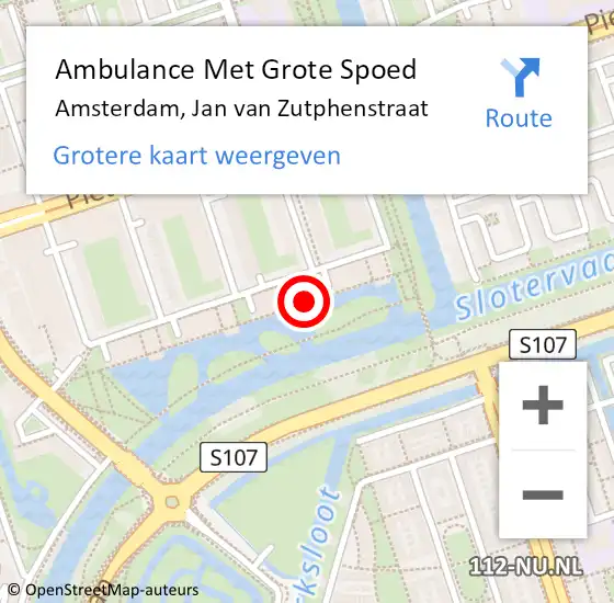 Locatie op kaart van de 112 melding: Ambulance Met Grote Spoed Naar Amsterdam, Jan van Zutphenstraat op 11 december 2023 09:52