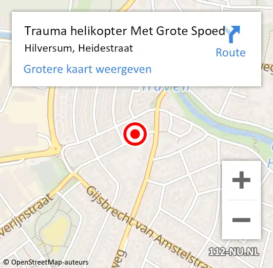 Locatie op kaart van de 112 melding: Trauma helikopter Met Grote Spoed Naar Hilversum, Heidestraat op 11 december 2023 10:22