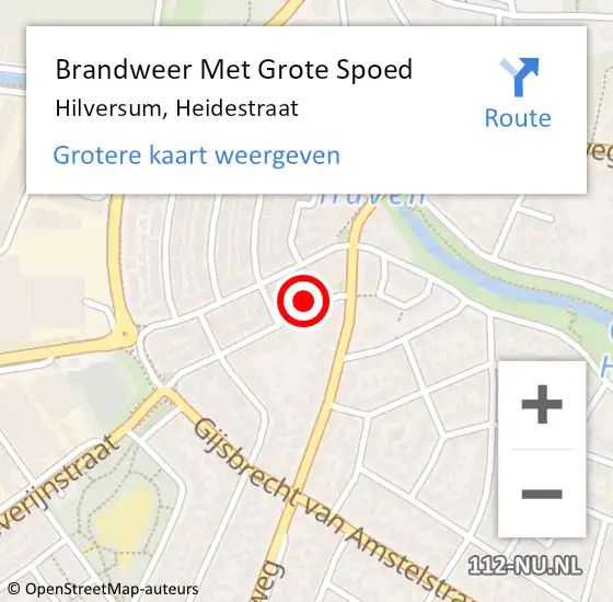Locatie op kaart van de 112 melding: Brandweer Met Grote Spoed Naar Hilversum, Heidestraat op 11 december 2023 10:26