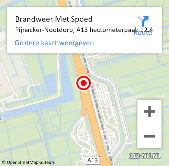 Locatie op kaart van de 112 melding: Brandweer Met Spoed Naar Pijnacker-Nootdorp, A13 hectometerpaal: 12,4 op 11 december 2023 10:40