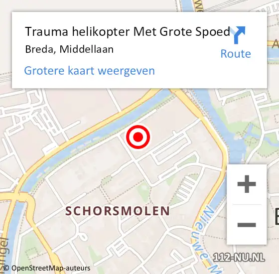 Locatie op kaart van de 112 melding: Trauma helikopter Met Grote Spoed Naar Breda, Middellaan op 11 december 2023 10:55