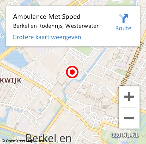 Locatie op kaart van de 112 melding: Ambulance Met Spoed Naar Berkel en Rodenrijs, Westerwater op 11 december 2023 11:03