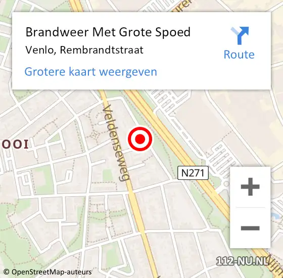 Locatie op kaart van de 112 melding: Brandweer Met Grote Spoed Naar Venlo, Rembrandtstraat op 11 december 2023 11:06