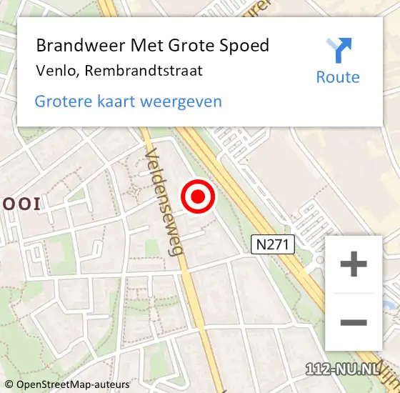 Locatie op kaart van de 112 melding: Brandweer Met Grote Spoed Naar Venlo, Rembrandtstraat op 11 december 2023 11:07