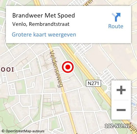 Locatie op kaart van de 112 melding: Brandweer Met Spoed Naar Venlo, Rembrandtstraat op 11 december 2023 11:10