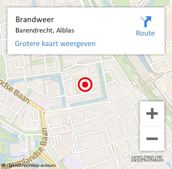 Locatie op kaart van de 112 melding: Brandweer Barendrecht, Alblas op 11 december 2023 11:27