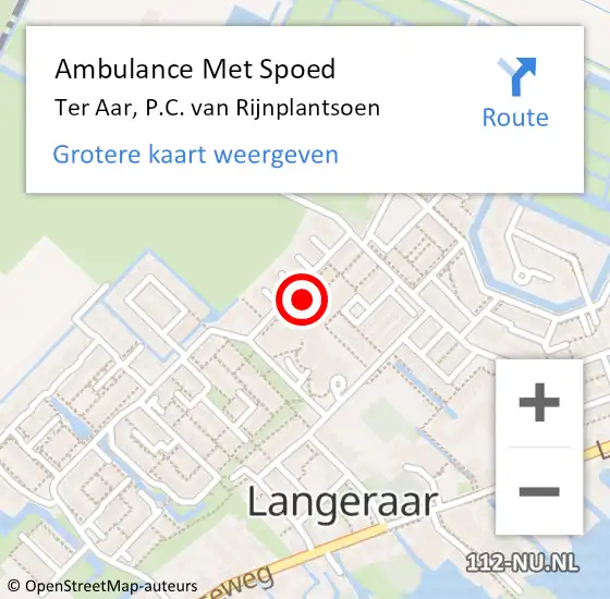 Locatie op kaart van de 112 melding: Ambulance Met Spoed Naar Ter Aar, P.C. van Rijnplantsoen op 11 december 2023 11:44