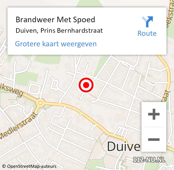 Locatie op kaart van de 112 melding: Brandweer Met Spoed Naar Duiven, Prins Bernhardstraat op 11 december 2023 11:50