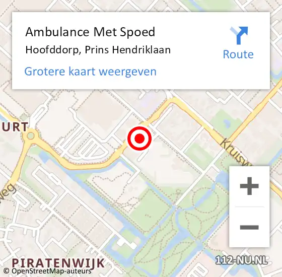 Locatie op kaart van de 112 melding: Ambulance Met Spoed Naar Hoofddorp, Prins Hendriklaan op 11 december 2023 11:55