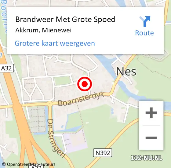 Locatie op kaart van de 112 melding: Brandweer Met Grote Spoed Naar Akkrum, Mienewei op 18 september 2014 09:03