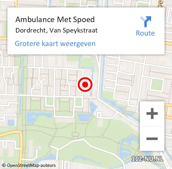 Locatie op kaart van de 112 melding: Ambulance Met Spoed Naar Dordrecht, Van Speykstraat op 11 december 2023 12:40