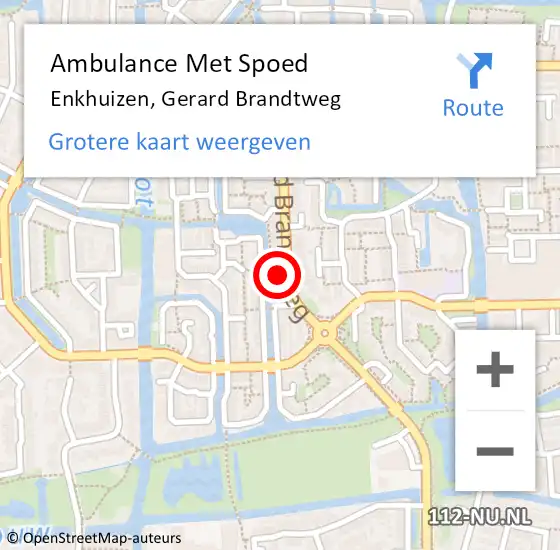 Locatie op kaart van de 112 melding: Ambulance Met Spoed Naar Enkhuizen, Gerard Brandtweg op 11 december 2023 12:46