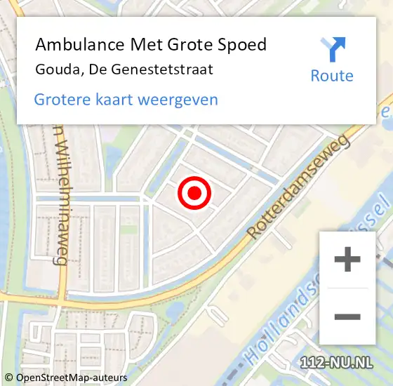 Locatie op kaart van de 112 melding: Ambulance Met Grote Spoed Naar Gouda, De Genestetstraat op 11 december 2023 12:51