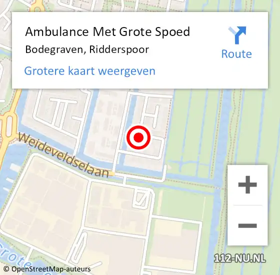 Locatie op kaart van de 112 melding: Ambulance Met Grote Spoed Naar Bodegraven, Ridderspoor op 11 december 2023 13:22