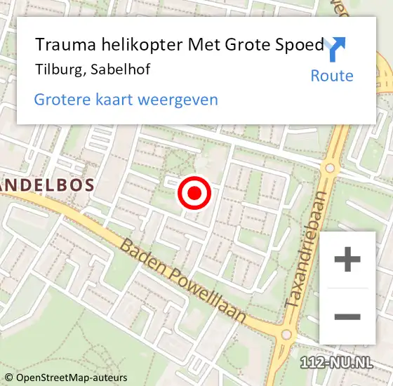 Locatie op kaart van de 112 melding: Trauma helikopter Met Grote Spoed Naar Tilburg, Sabelhof op 11 december 2023 13:24